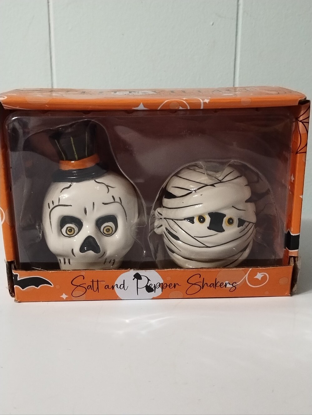 New Halloween "Little Village" Collection Skull & Mummy Salt and Pepper Shakers